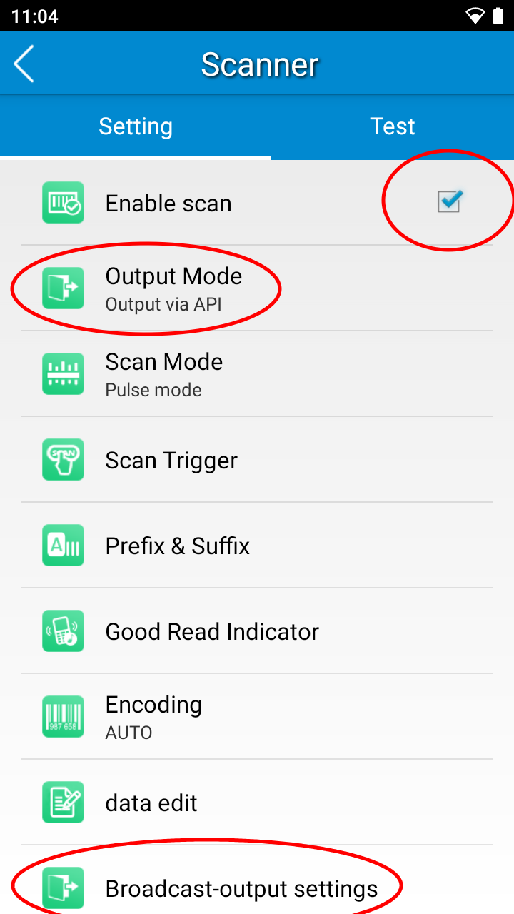 Vink 'Enable scan' aan in de Newland instellingen Newland settings 1