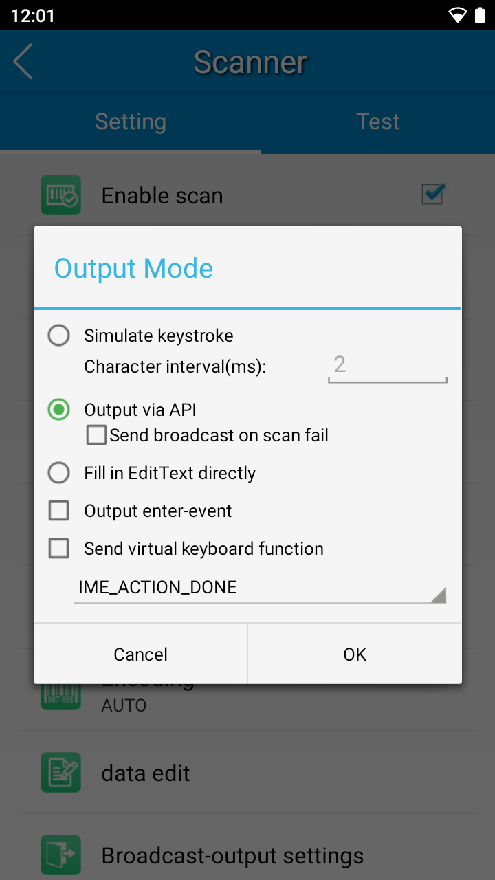 Vink 'Output mode' aan in de Newland instellingen Newland settings 2
