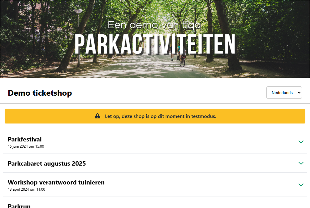 Demo ticketshop in test modus